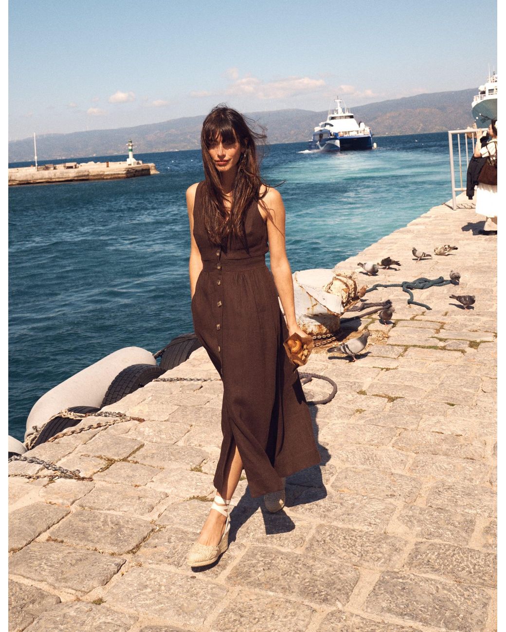 Boden Brown Catherine Button Linen Dress