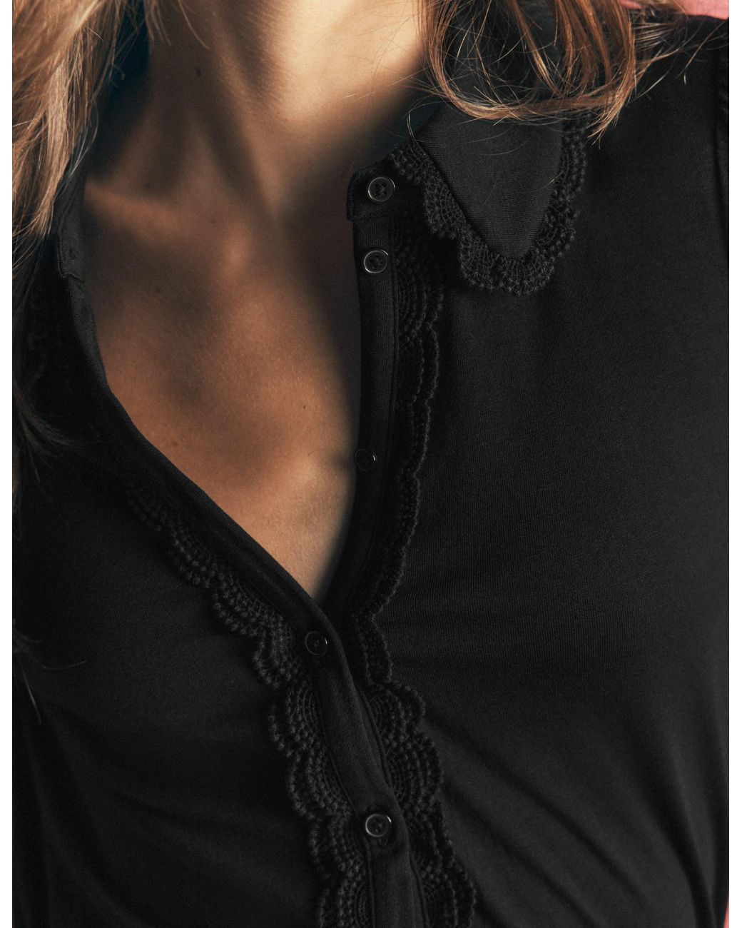 Boden Black Lace Frill Blouse