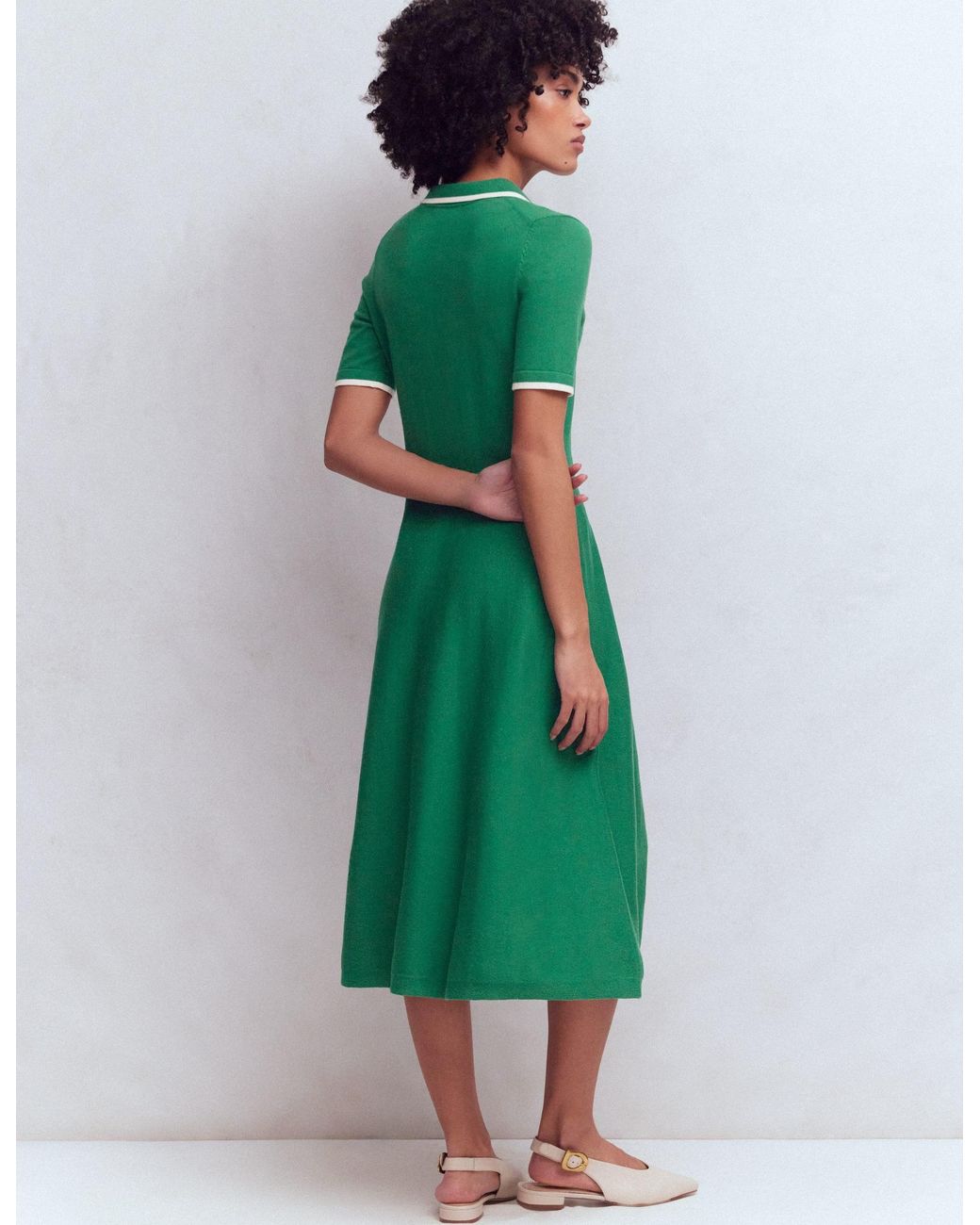 Boden Green Collared Knitted Midi Dress