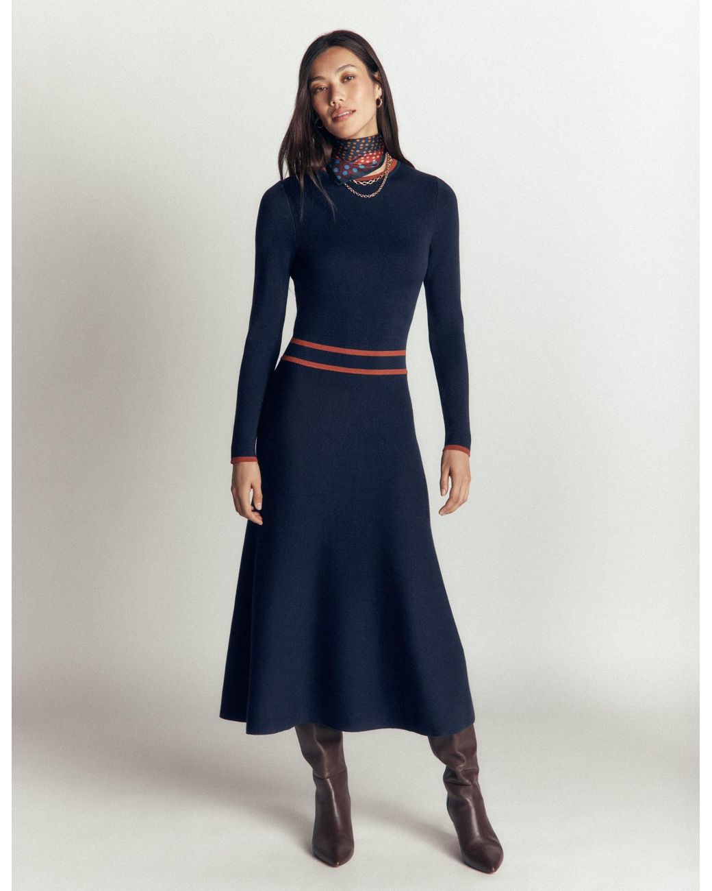 Boden Blue Contrast Tipped Knitted Dress