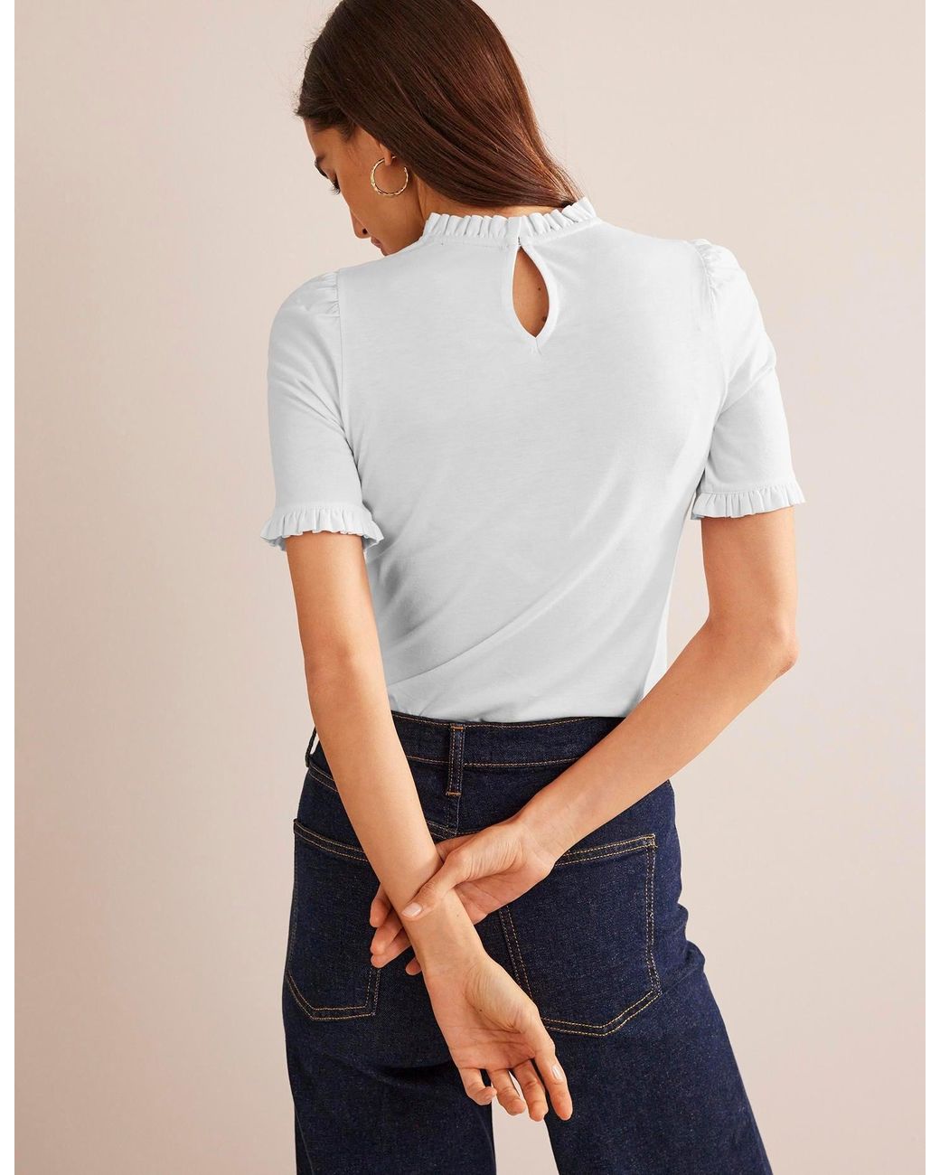 Boden White Supersoft Frill Detail T-Shirt