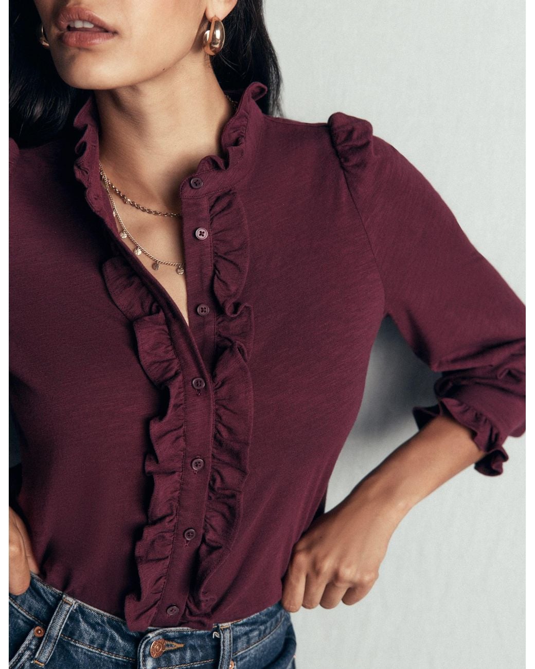 Boden Blue Jersey Frill Blouse