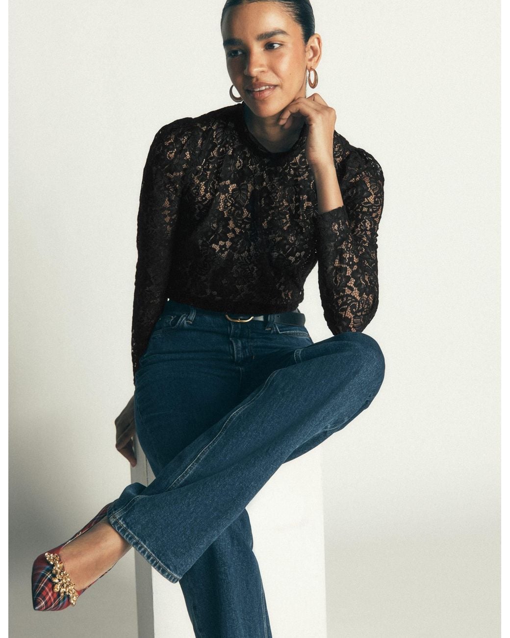 Boden Blue Lace Detail Top