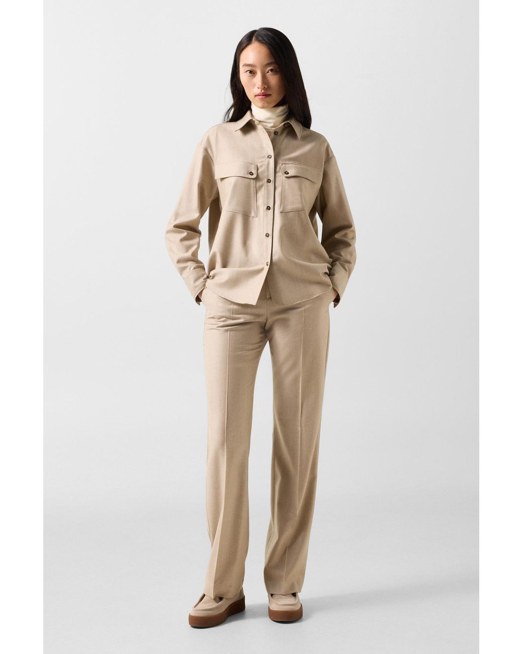 Bogner Natural Robyn Virgin Wool Shirt Blouse