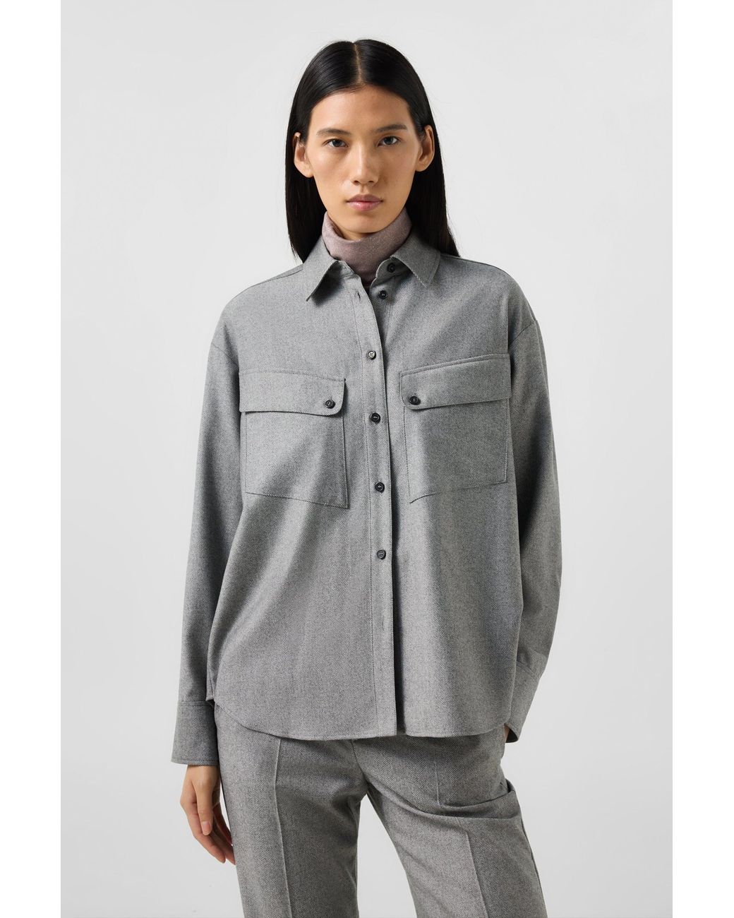 Bogner Gray Robyn Virgin Wool Shirt Blouse