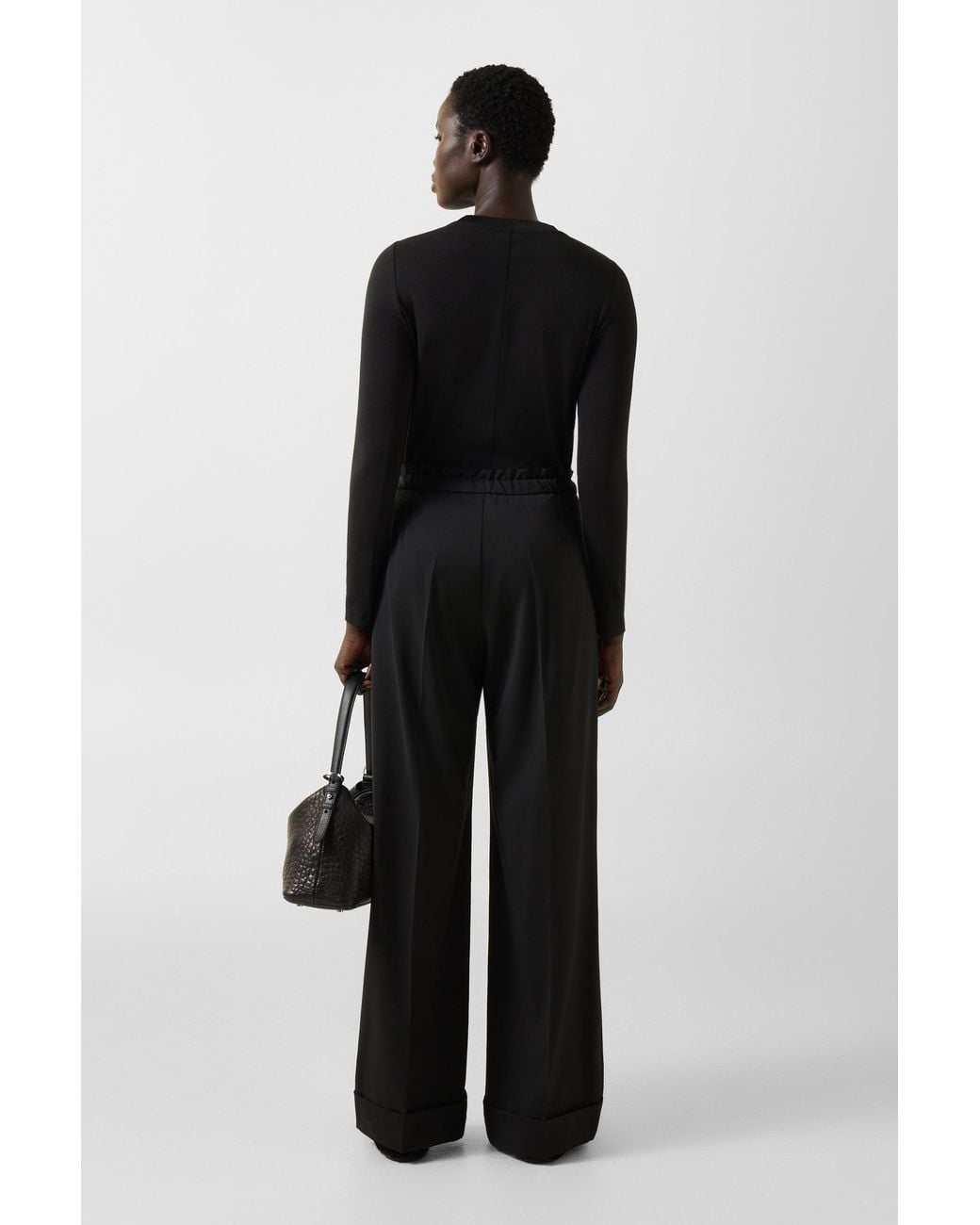 Bogner Black Elfy Virgin Wool Pleated Pants