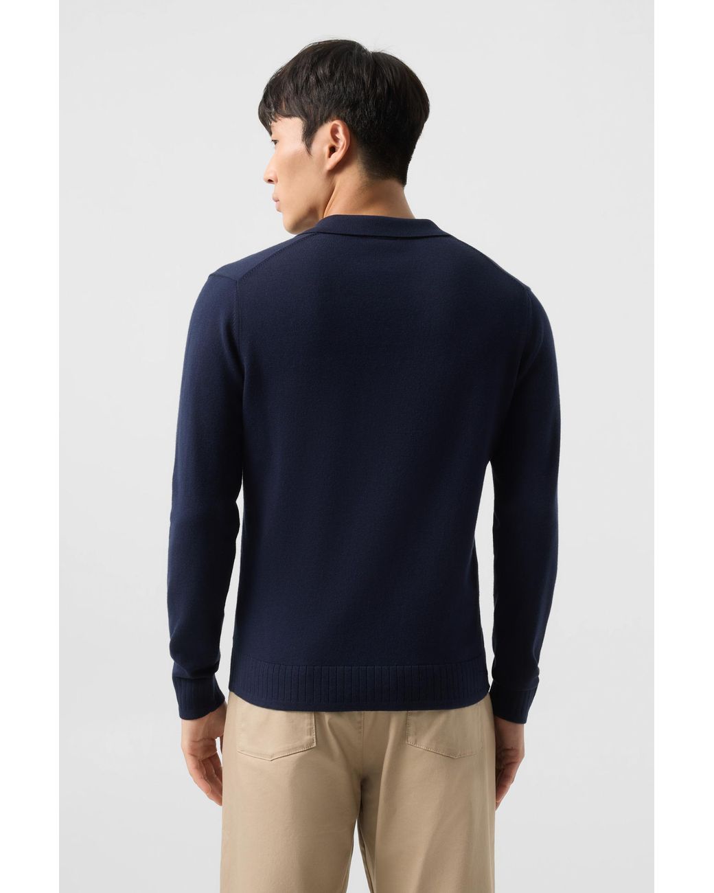 Bogner Blue Garry Knitted Polo Long-sleeved Top for men