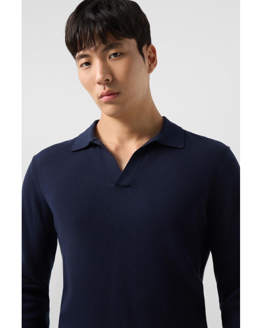 Bogner Blue Garry Knitted Polo Long-sleeved Top for men