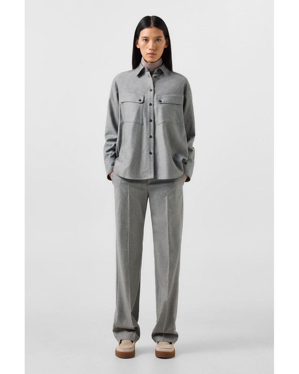 Bogner Gray Robyn Virgin Wool Shirt Blouse