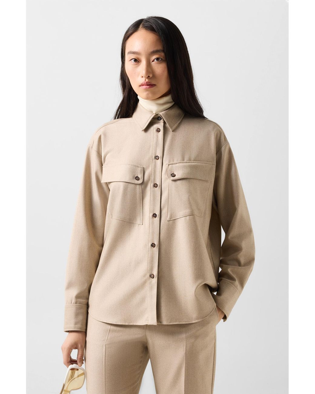 Bogner Natural Robyn Virgin Wool Shirt Blouse