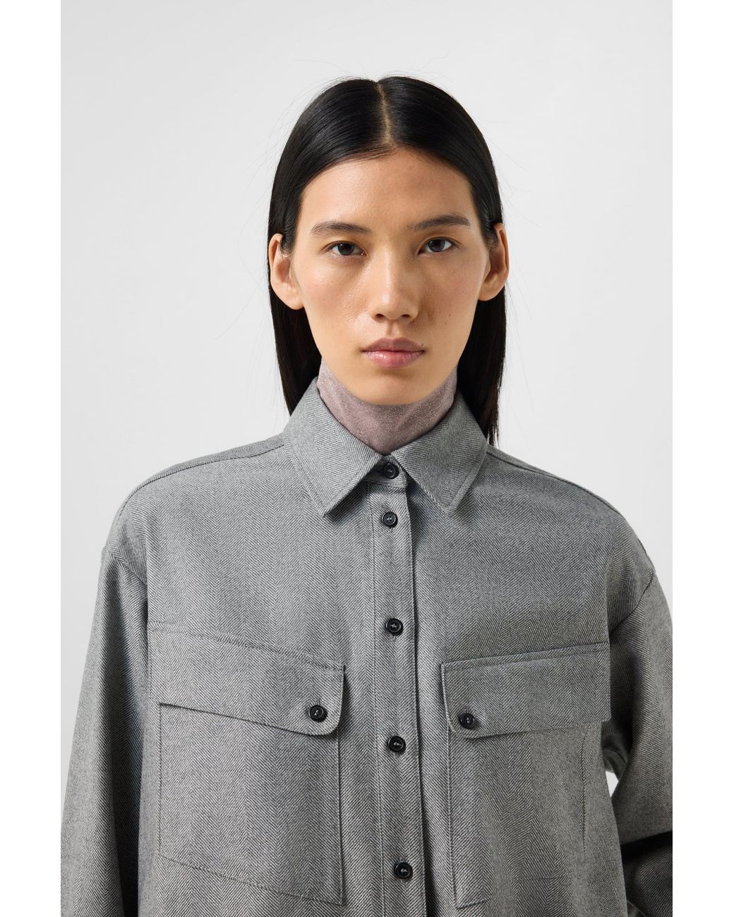 Bogner Gray Robyn Virgin Wool Shirt Blouse