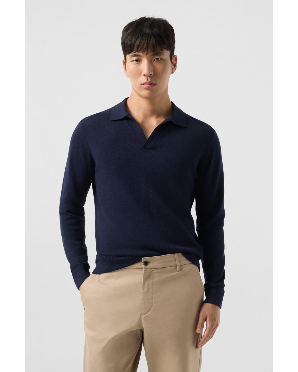 Bogner Blue Garry Knitted Polo Long-sleeved Top for men