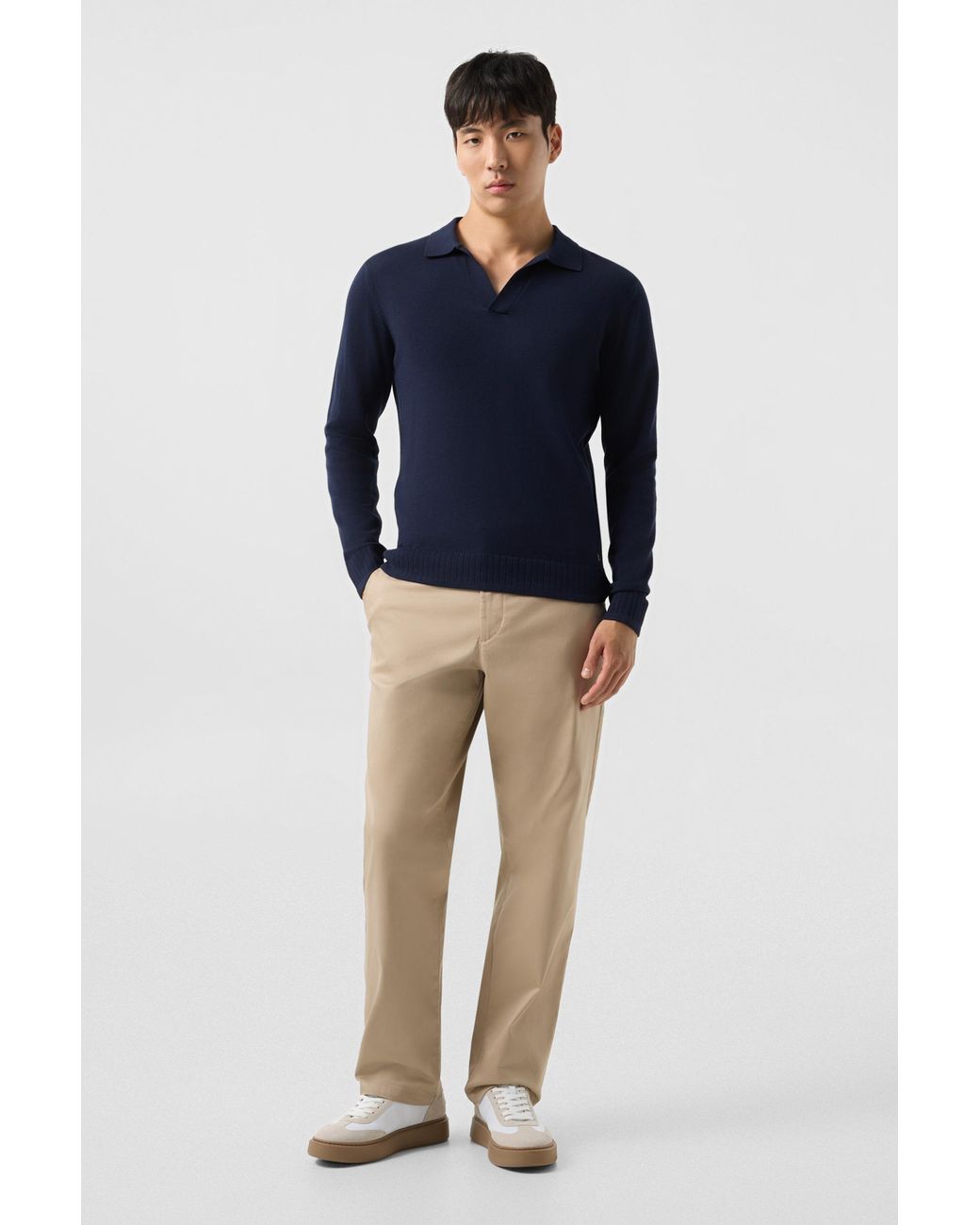 Bogner Blue Garry Knitted Polo Long-sleeved Top for men
