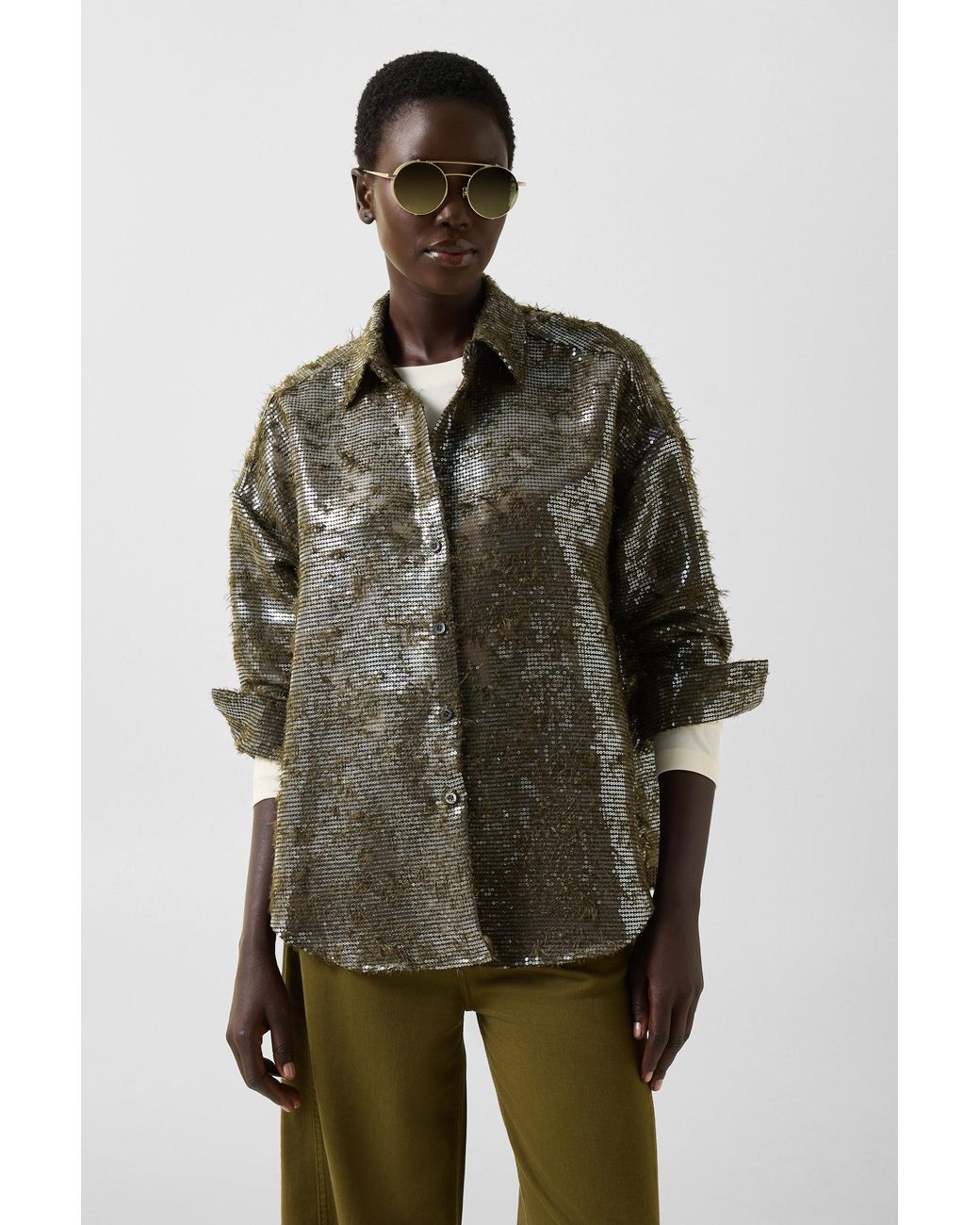 Bogner Green Florence Sequinned Shirt Blouse