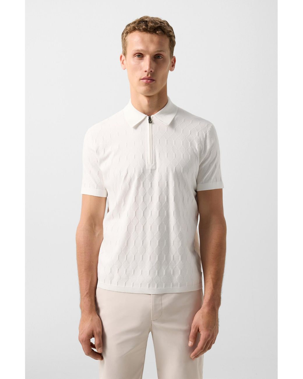 Bogner White Maxim Knitted Polo Shirt for men