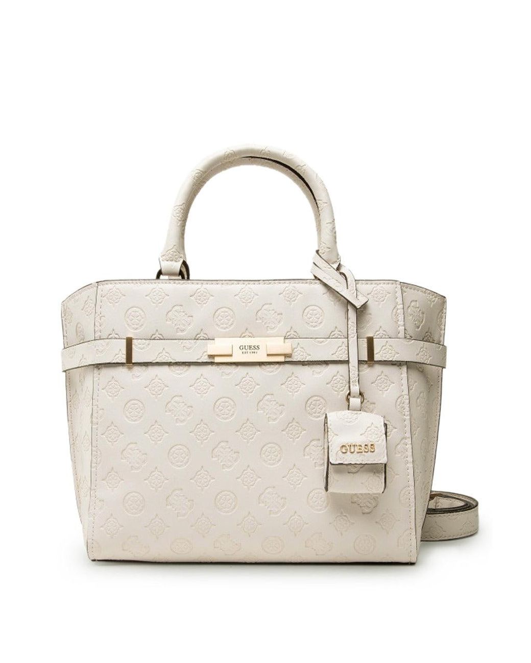 Guess Embossed Logo Covered Magnetic Closure Handbag in White - Save 24% -  Lyst