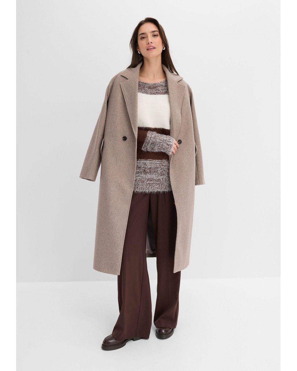 bonprix Brown Grobstrick-Pullover
