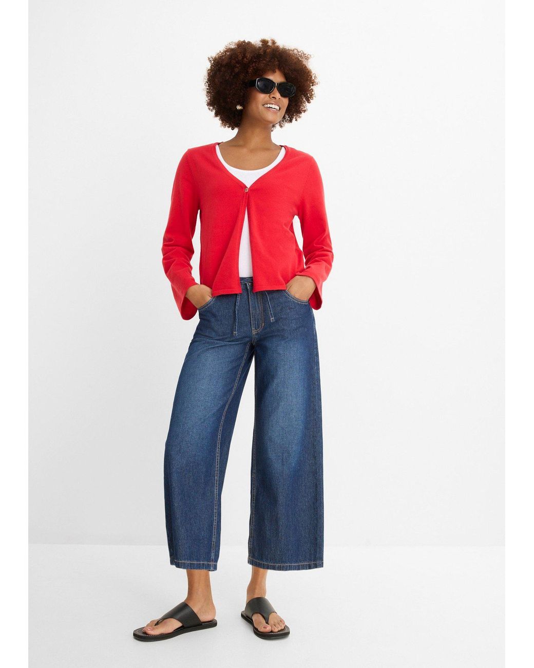 Jeans Wide Leg Cropped di bonprix in Blue