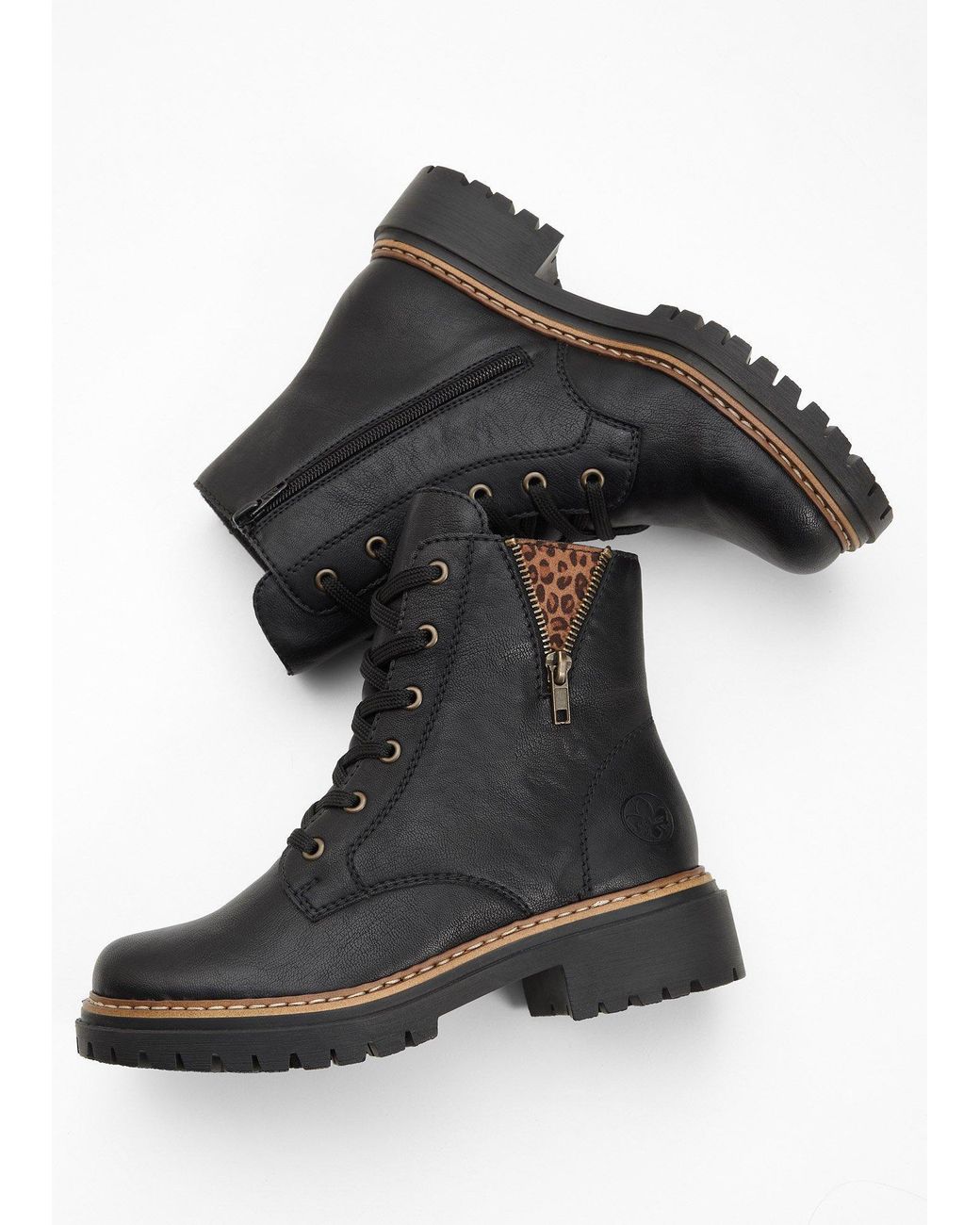 bonprix Black Gefütterte Rieker Schnür-Boots