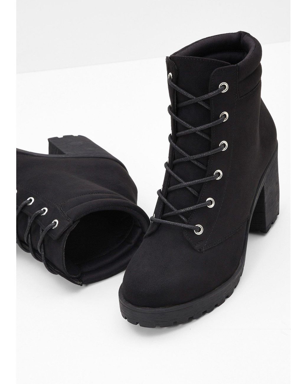bonprix Black Schnürboots Mit Blockabsatz