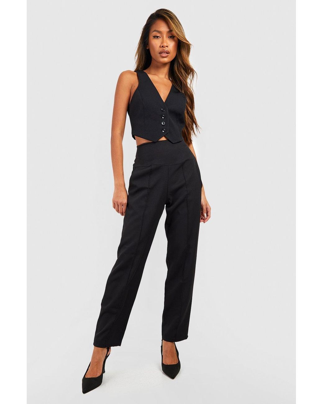 Boohoo Super High Waisted Cigarette Pants in Black | Lyst