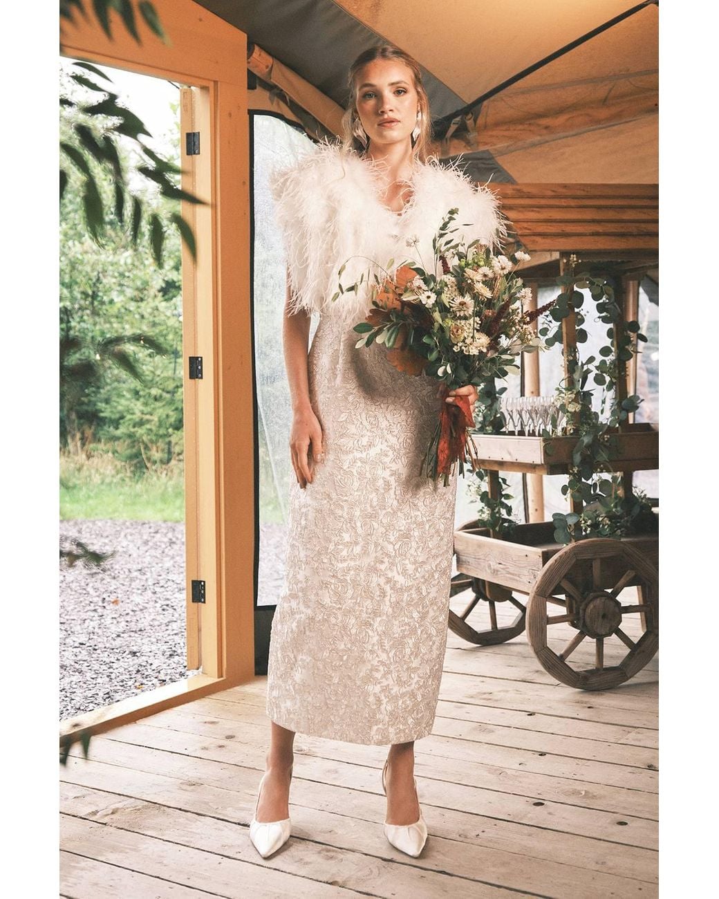 Coast Ornate Lace And Twill Column Maxi Wedding Dress in Natural | Lyst