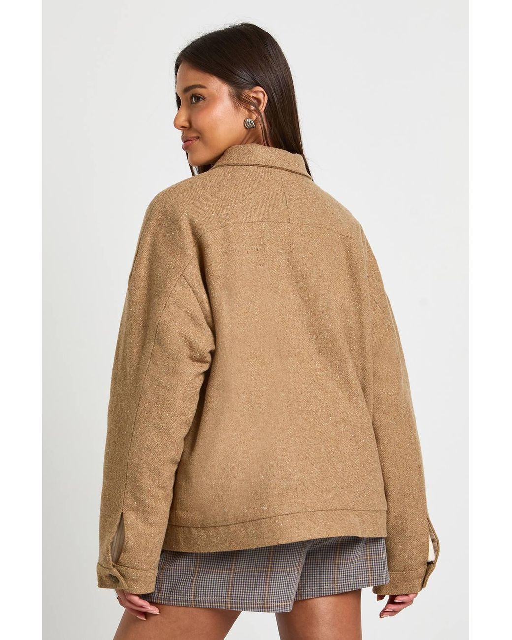 Boohoo Natural Wool Blend Zip Front Jacket