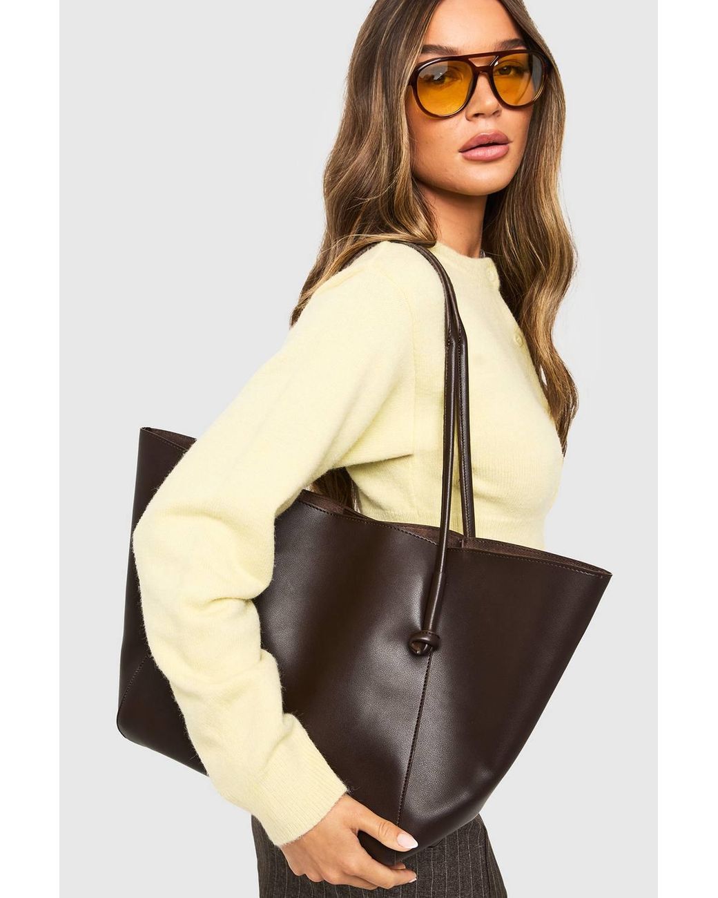 Boohoo Natural Large Structured Tote Bag
