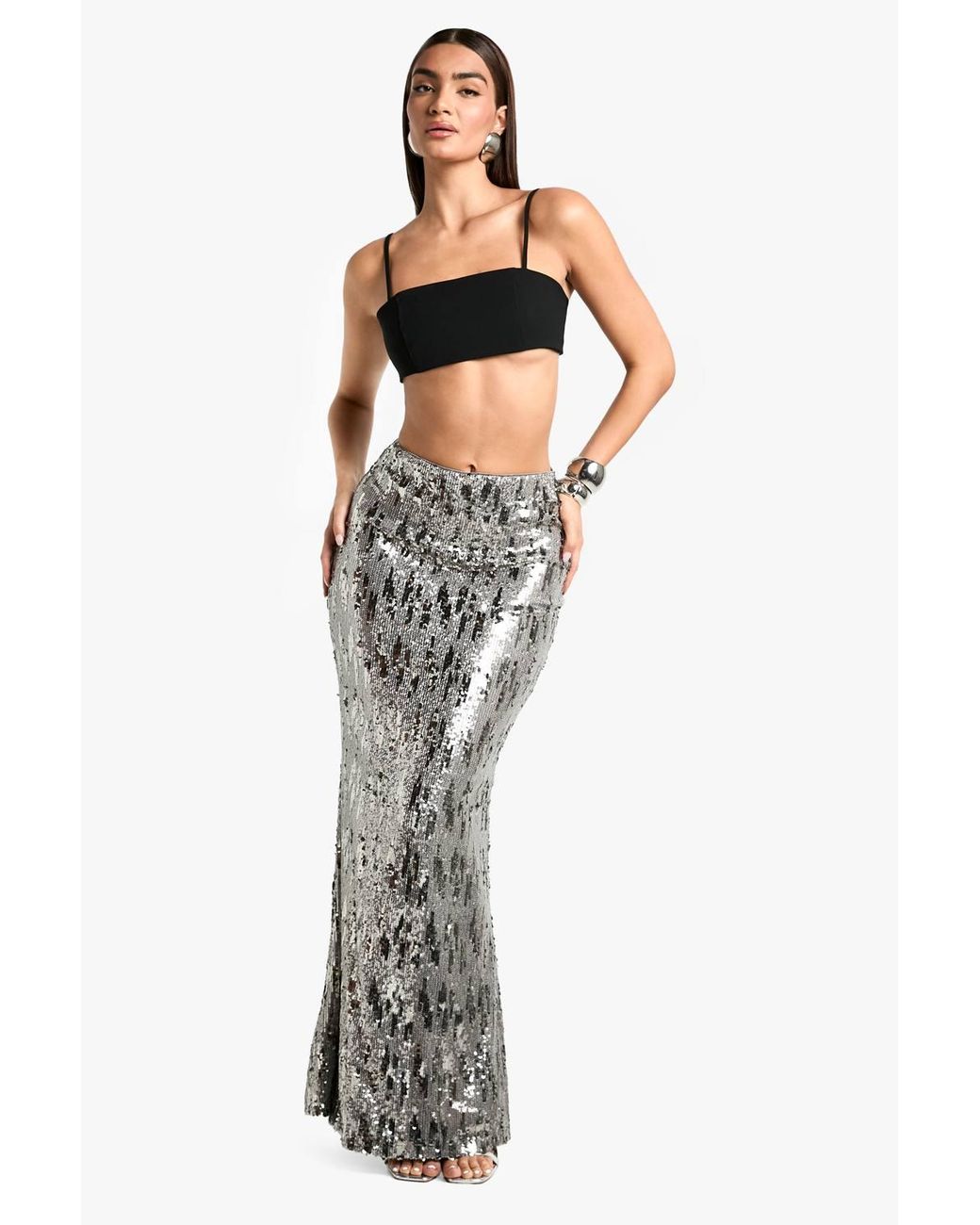 Boohoo Gray Multi Sequin Maxi Skirt