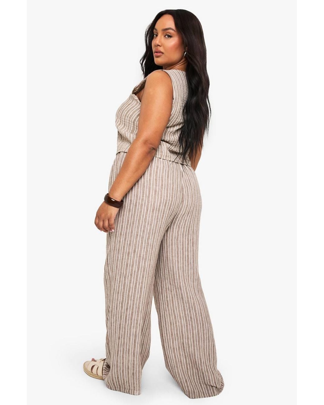 Boohoo Natural Plus Stripe Elasticated Waist Trouser