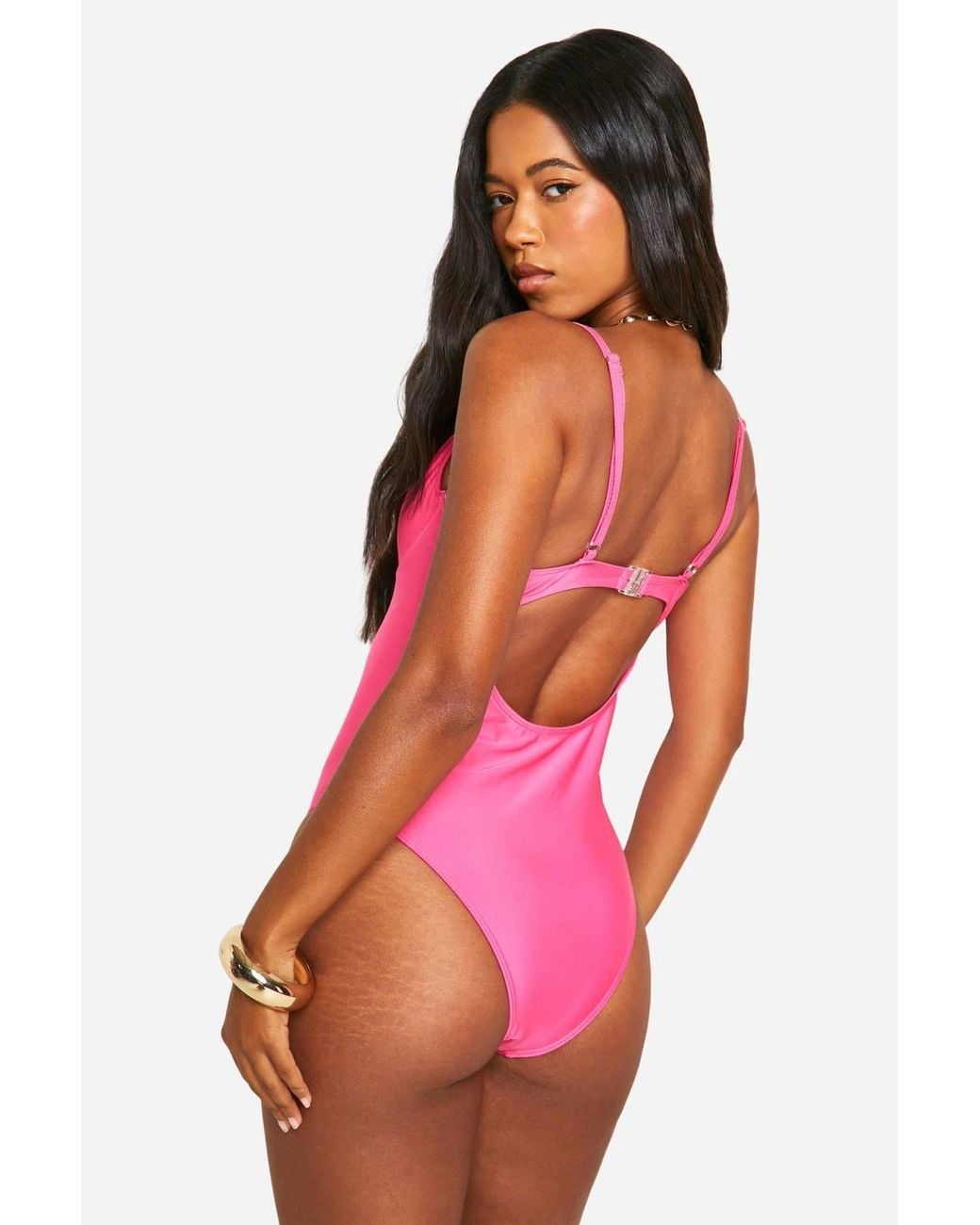Boohoo Pink Essentials Underwired Swimsuit