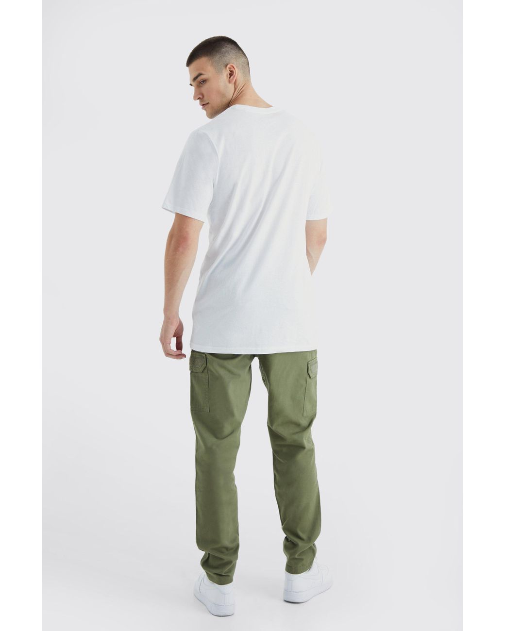 Boohoo Tall Elastic Comfort Felt Detail Cargo Trouser in Green