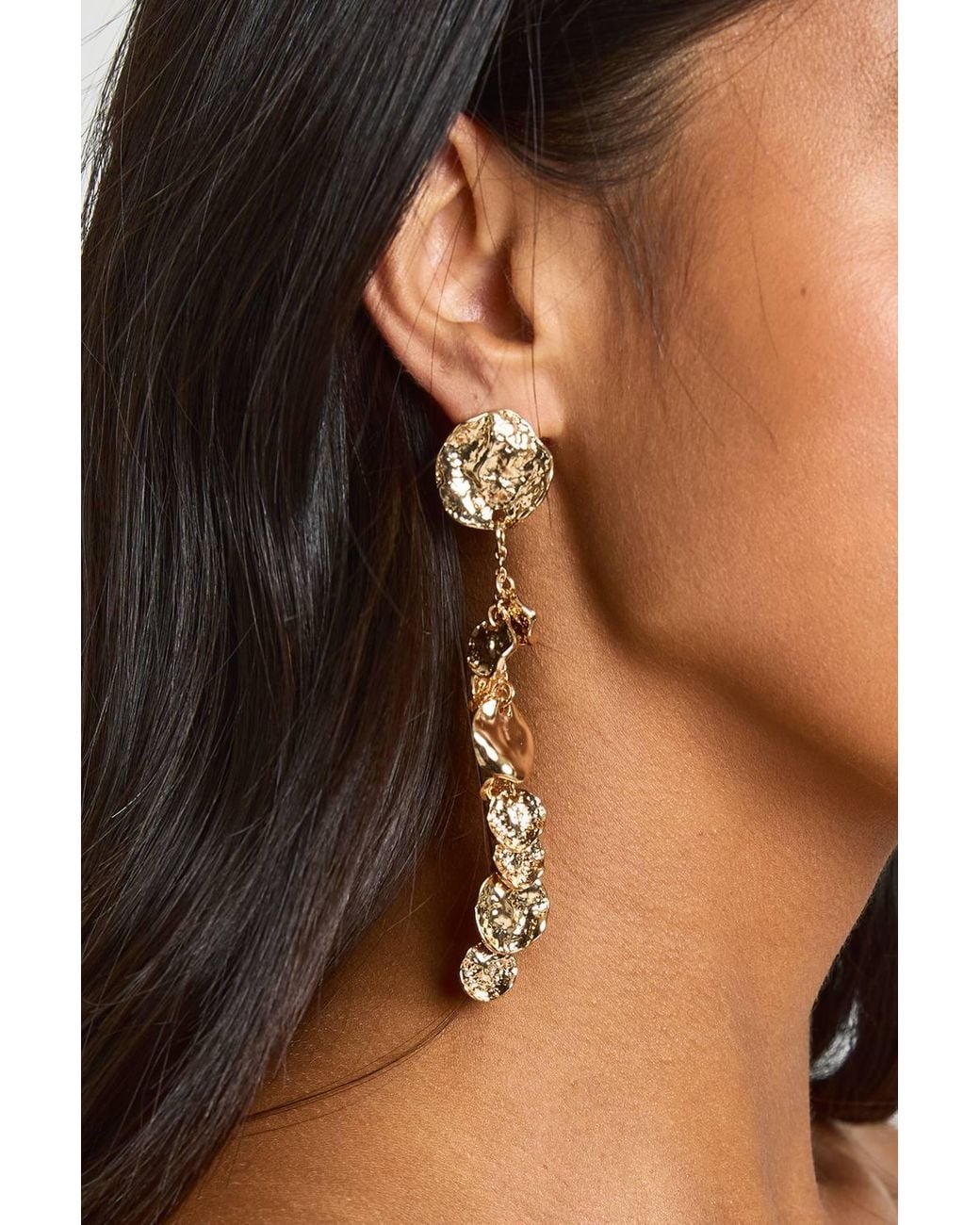 Boohoo Brown Hammered Disc Statement Earrings
