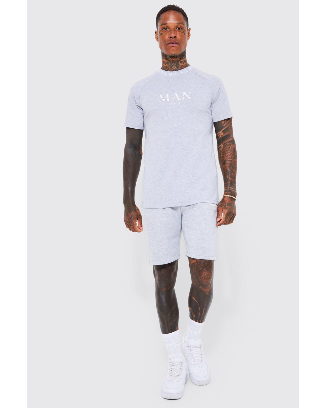 BoohooMAN Slim Fit Man Roman Tshirt And Short Set in Blue for Men Lyst