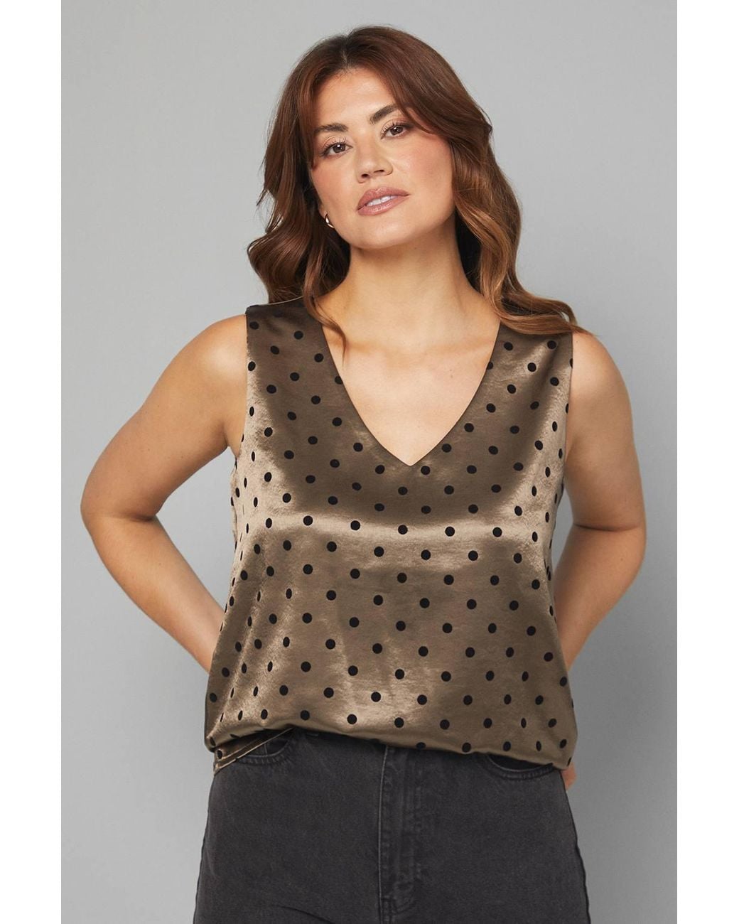 Wallis Black Satin Spot Cami Top