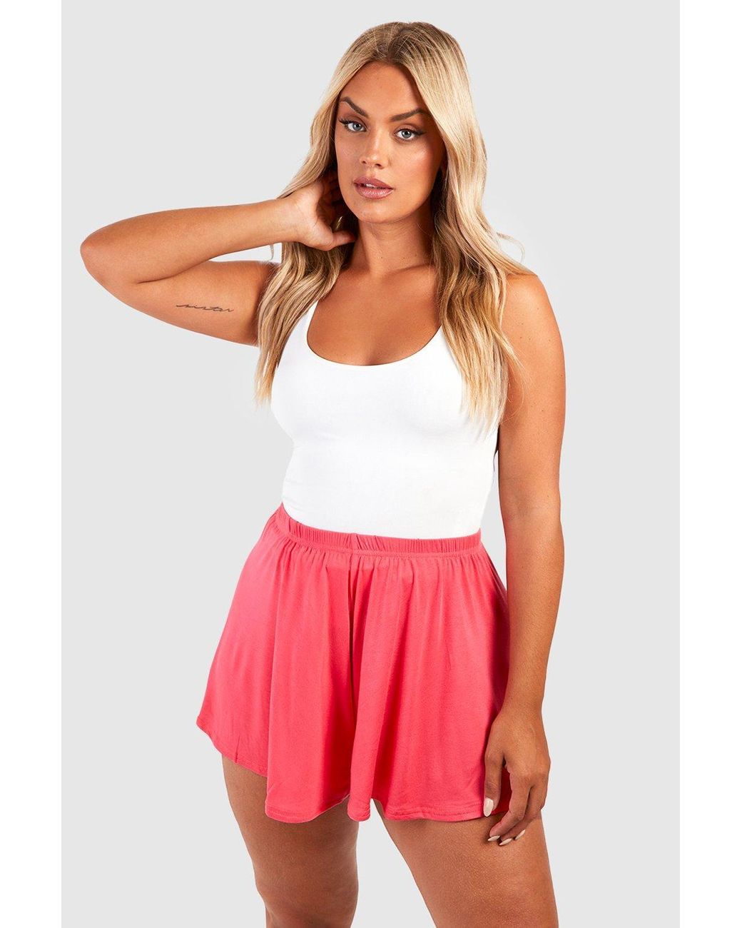 Boohoo Plus Jersey Flippy Shorts in Red | Lyst UK