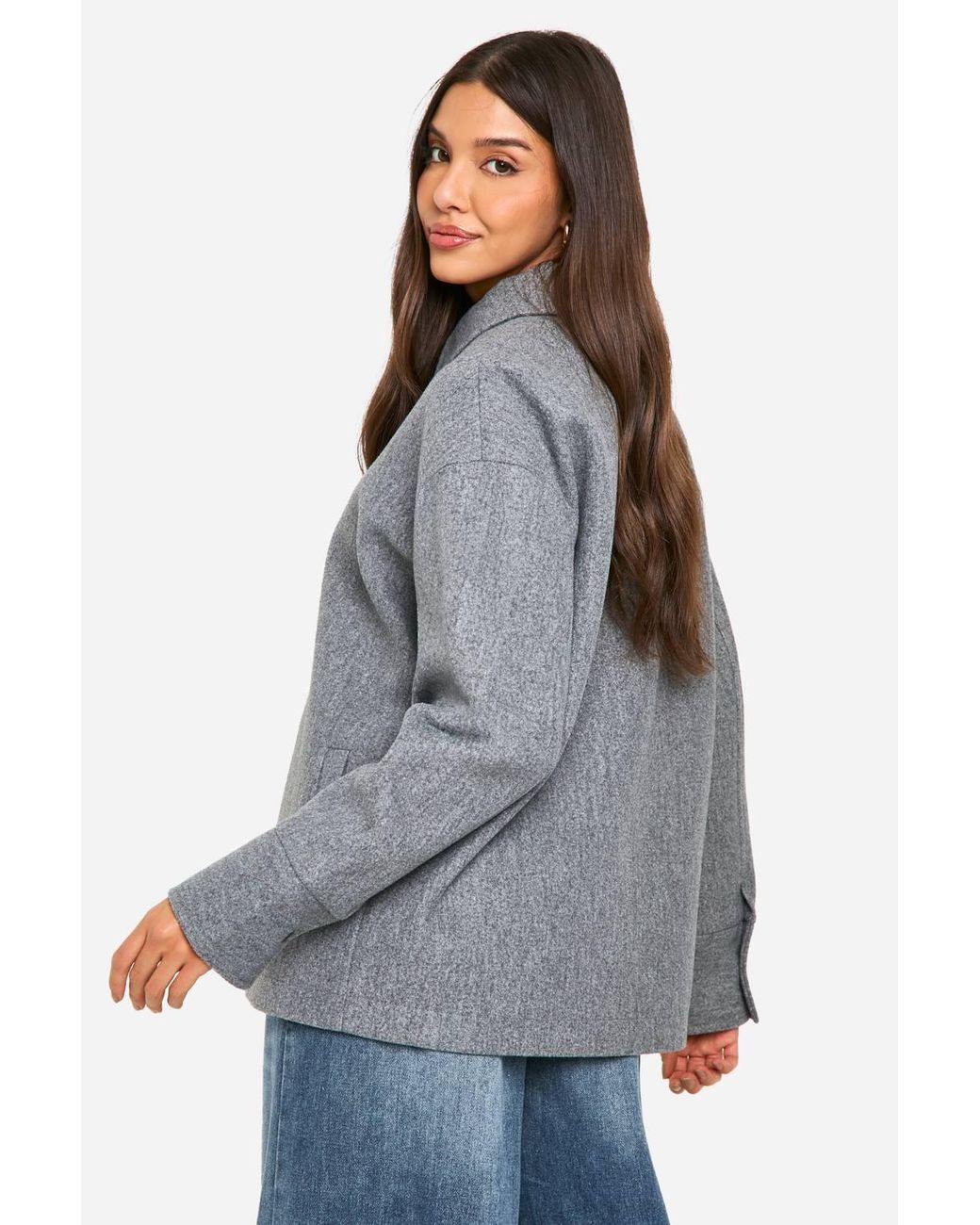 Boohoo Gray Oversized Wool Look Shacket