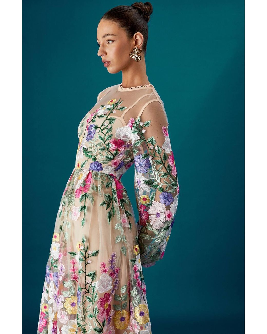 sachin and babi light blue dress 4747MMX Floral Maxi Dress with Puff Sleeves & Twist-Front Bodice Pink / 2 main image 1