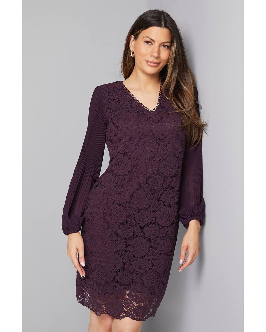 purple lace shift dress Girls Short Flutter Sleeve Lace Shift Dress - PURPLE