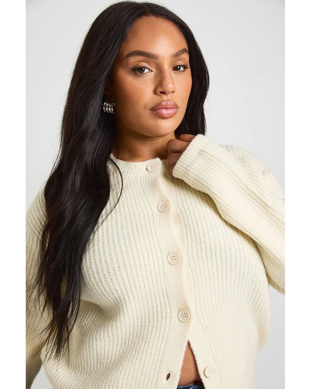 Boohoo Blue Plus Rib Button Down Knit Cardigan