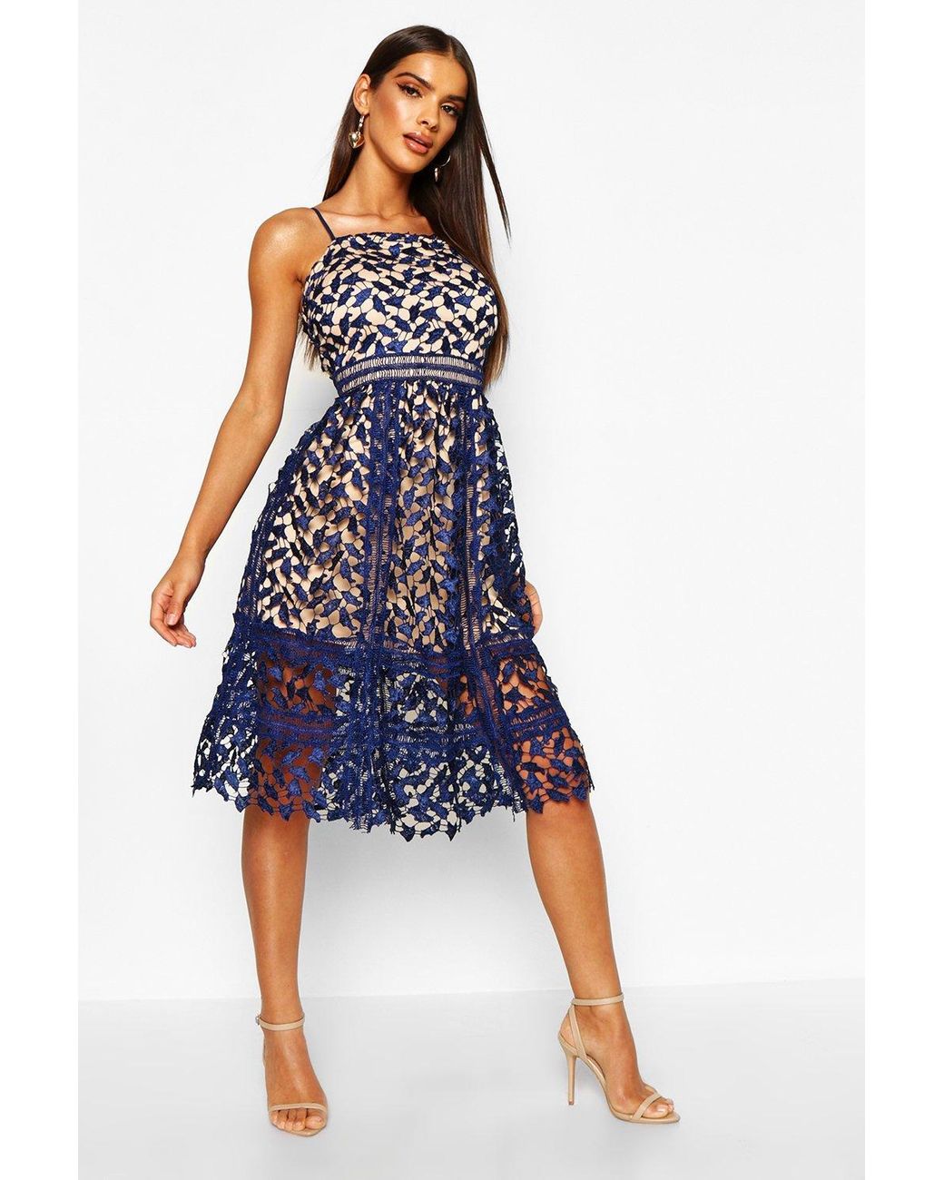 boohoo blue lace dress