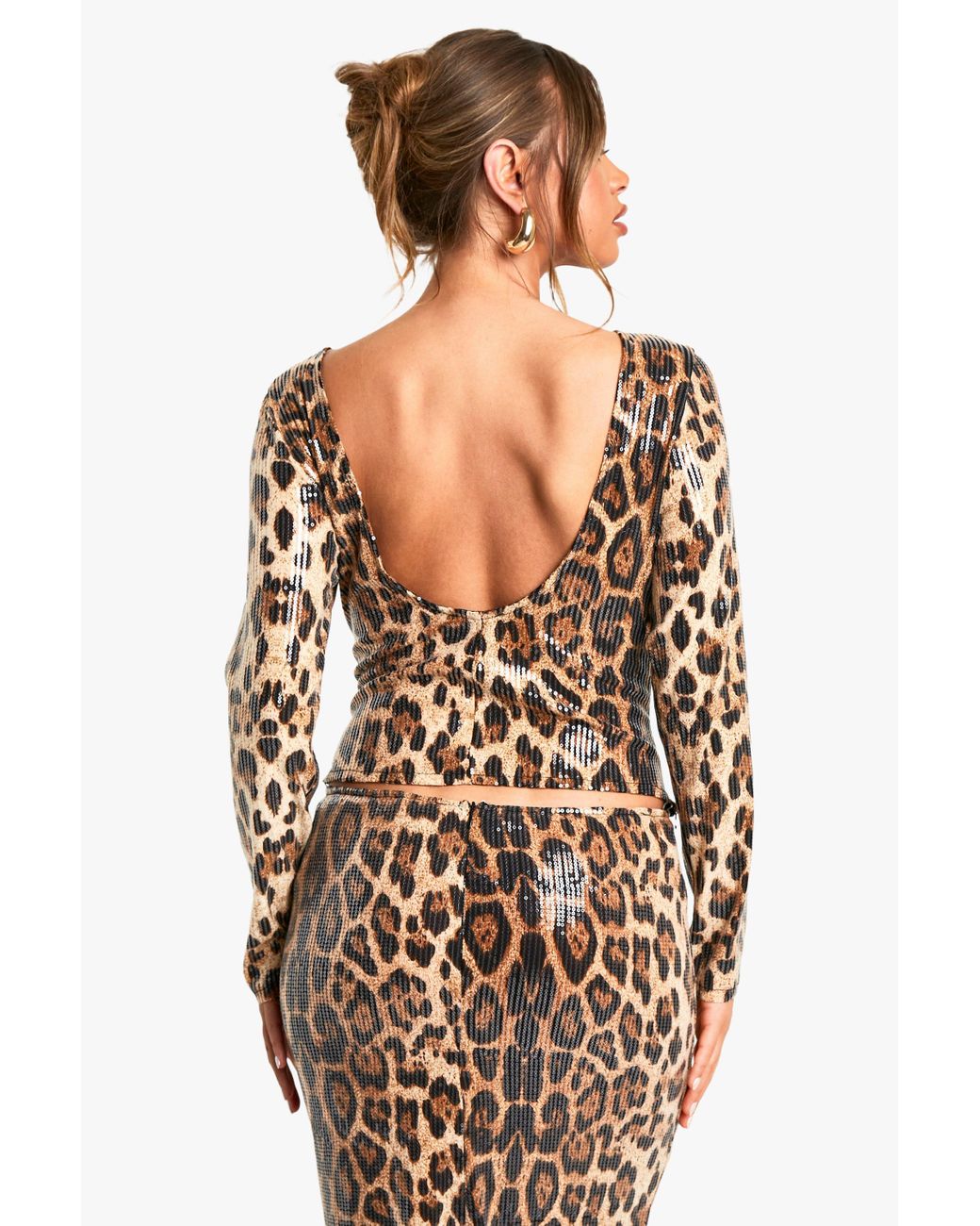 Boohoo White Leopard Sequin Backless Top