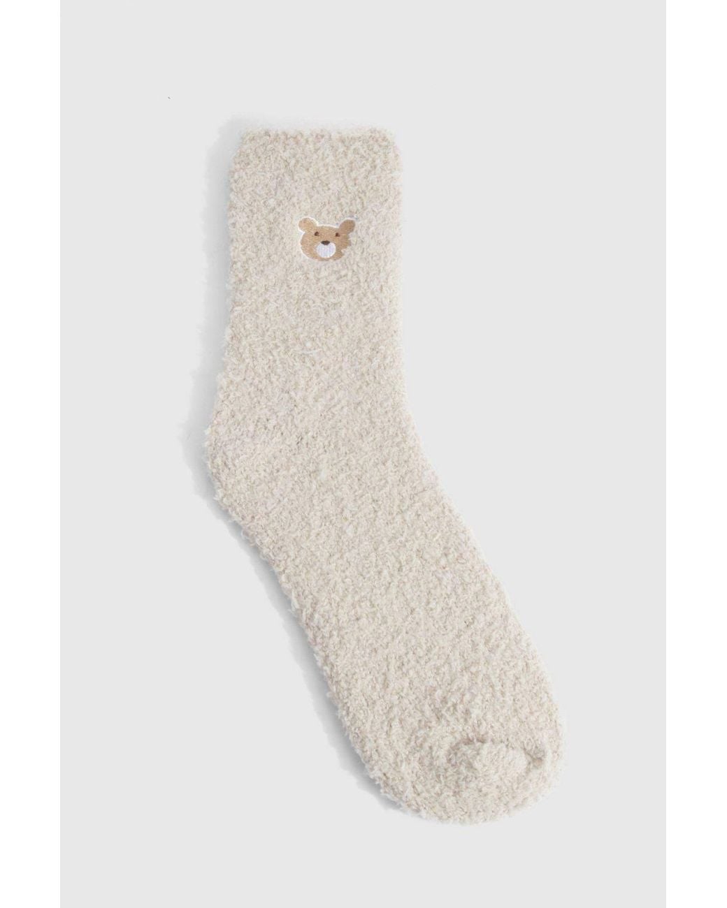 Boohoo White Teddy Bear Fluffy Socks