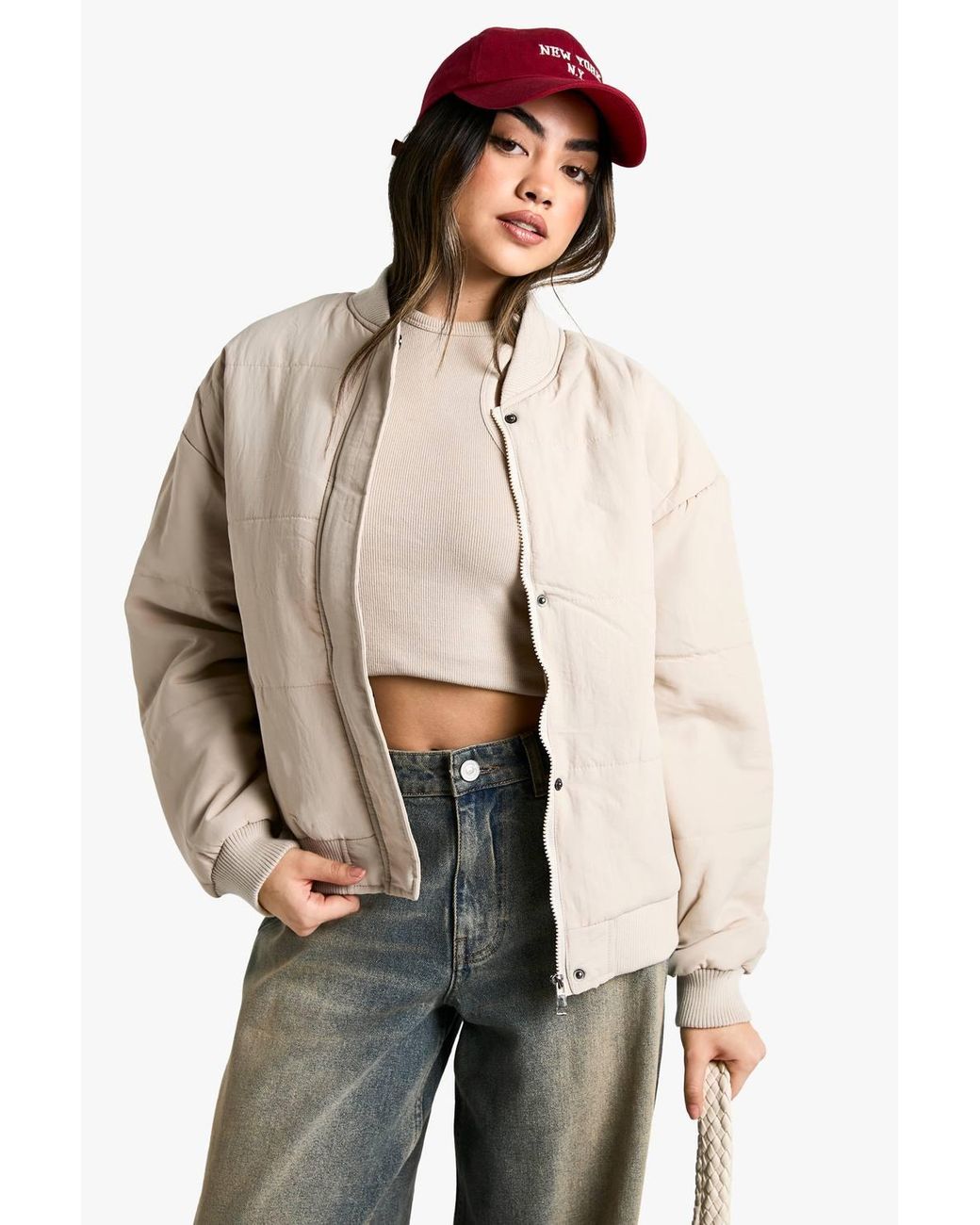 Boohoo Natural Crinkle Bomber Jacket