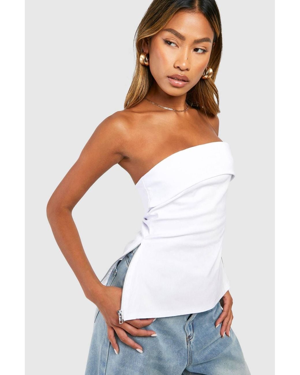 Boohoo White Bengaline Longline Split Hem Corset