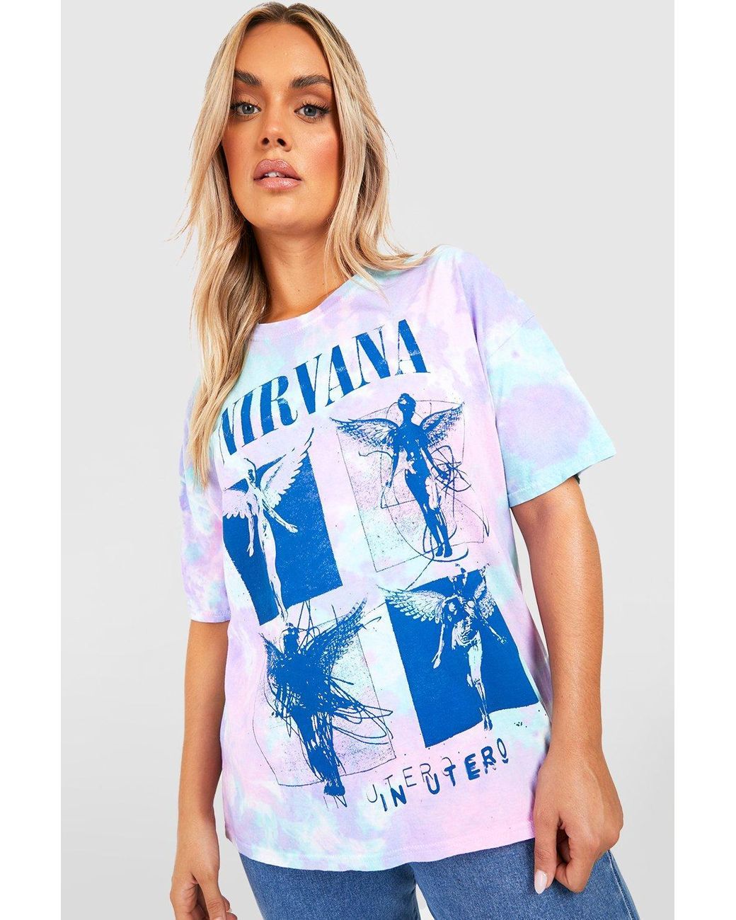 antyder Making Samarbejde Boohoo Plus Nirvana In Utero Tie Dye Band T-shirt in Blue | Lyst