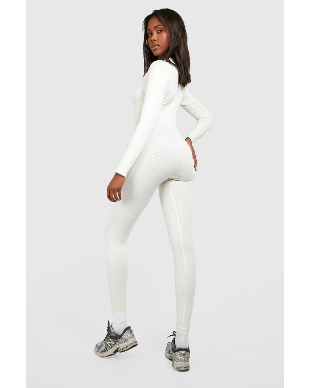 Boohoo White Seamless Zip Up Unitard