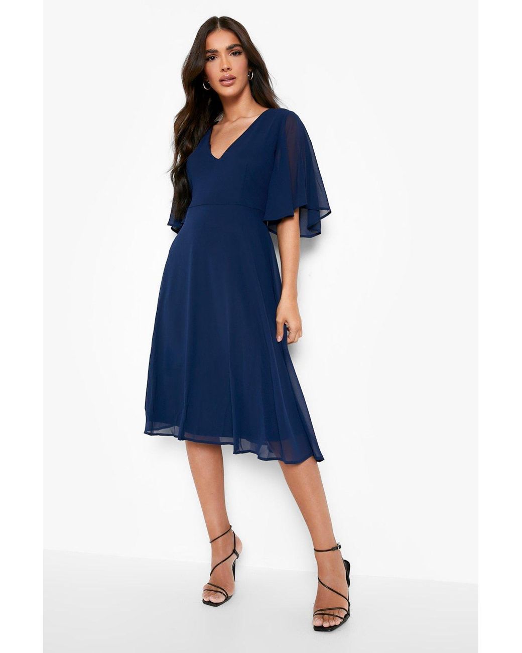 Boohoo Satin Chiffon Angel Sleeve Midi 