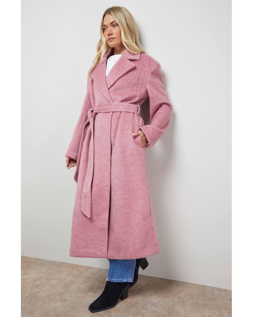 Oasis Pink (S) Brushed Belted Coat