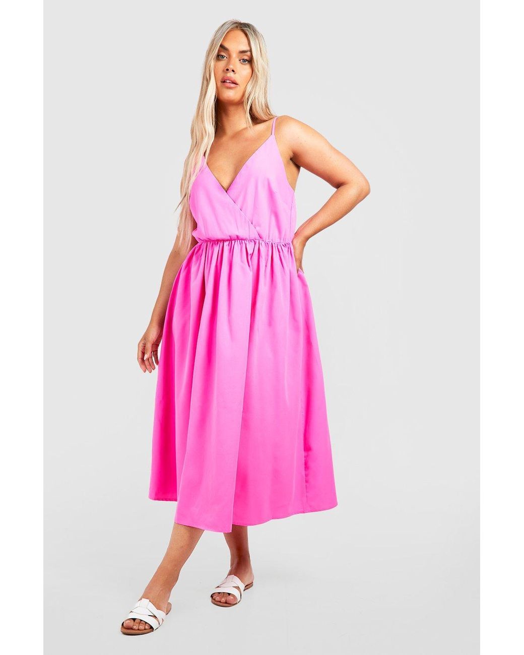 Boohoo Plus Woven Wrap Midaxi Dress in Pink Lyst